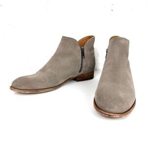 Frye Melissa Shootie Ankle Boots Brown Stone Suede Low Heel Side Zip Closure 9